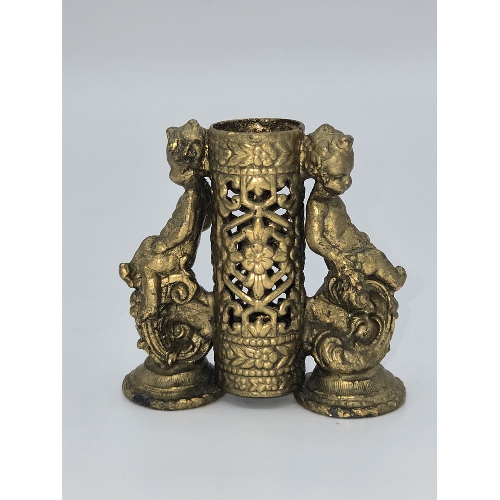 Hollywood Regency‎ Vintage Brass Cherub Lipstick Holder #350